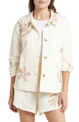 Madewell Floral Embroidered Crop Shirt Jacket in Antique Cream