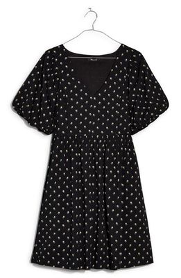 Madewell Floral Ikat V-Neck Puff Sleeve Minidress in Black