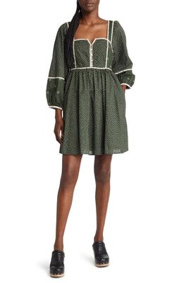 Madewell Floral Mix Long Sleeve Square Neck Minidress in Dark Forest
