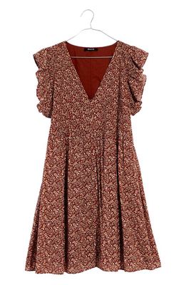 Madewell Florentine Floral Pintuck Minidress in Stained Mahogany