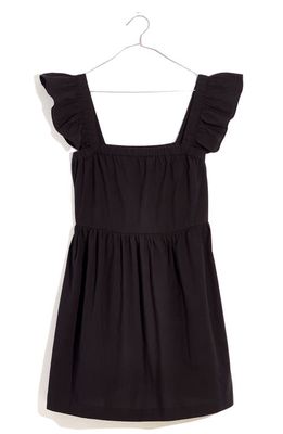 Madewell Flutter Sleeve Square Neck Cotton Dress in True Black