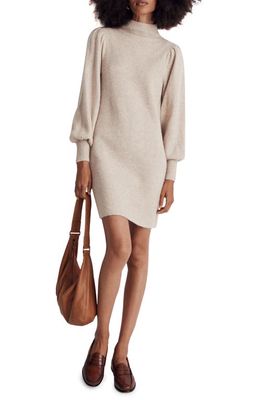 Madewell Funnel Neck Long Sleeve Rib Sweater Dress in Hthr Stone