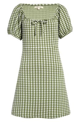 Madewell Gingham Check Jacquard Puff Sleeve Minidress in Faded Palm