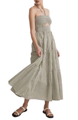 Madewell Gingham Cotton Seersucker Modular Halter Dress in Classic Olive