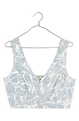 Madewell Gwen Abstract Floral Linen Blend Supercrop Vest Top in Cool Fog
