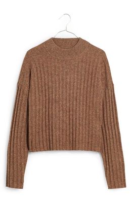 Madewell Levi Rib Mock Neck Wool Blend Crop Pullover Sweater in Rosehip