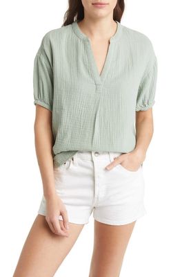 Madewell Lightspun Bubble-Sleeve Popover Shirt in Frosted Sage