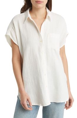 Madewell Lightspun Dolman-Sleeve Button-Up Shirt in Lighthouse