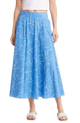 Madewell Linear Bloom Signature Poplin Maxi Skirt in Ornamental Blue