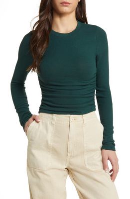 Madewell Long Sleeve Ruched Brushed Jersey Top in Smoky Spruce