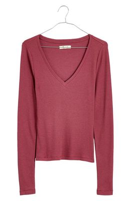 Madewell Long Sleeve V-Neck Rib Top in Pressed Grape