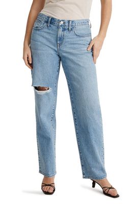 Madewell Low Rise Ripped Baggy Straight Leg Jeans in Heresford Wash