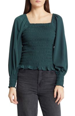Madewell Lucie Balloon Sleeve Smocked Top in Dark Palm