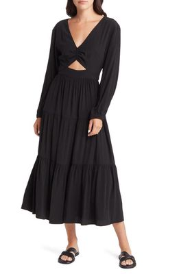 Madewell Lusterweave Cutout Long Sleeve Midi Dress in True Black