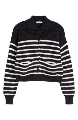 Madewell Melanie Stripe Cotton Crop Cardigan Sweater in True Black