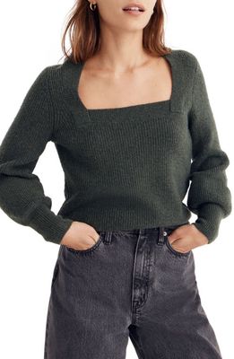 Madewell Melwood Square Neck Coziest Yarn Pullover Sweater in Hthr Fatigue