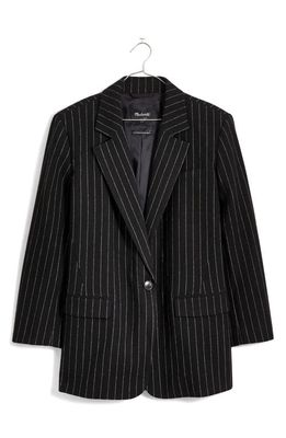 Madewell Metallic Pinstripe Wool Blend Blazer in Almost Black