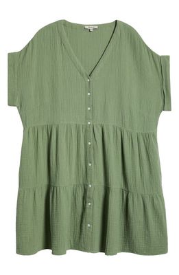 Madewell Nannie V-Neck Tiered Dress in Dried Aloe