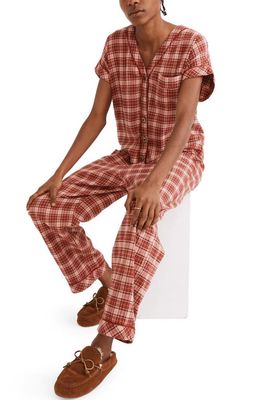 Madewell Nordway Plaid Flannel Bedtime Jumpsuit Pajamas in Dark Cinnabar