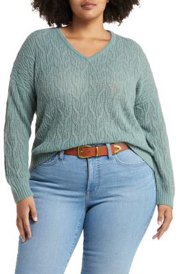 Madewell Open Stitch Cable Knit Sweater in Heather Lagoon