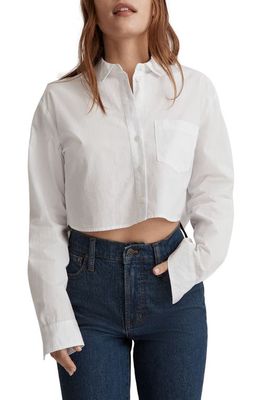 Madewell Oversize Cotton Poplin Crop Button-Up Shirt in Eyelet White
