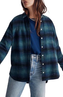 Madewell Oversize Cotton Slub Flannel Ex-Boyfriend Shirt in Shaded Evergreen
