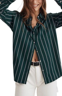 Madewell Oversize Satin Boyfriend Button-Up Shirt in Smoky Spruce