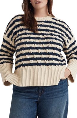Madewell Oversize Stripe Cable Stitch Sweater in Ecru Stripe