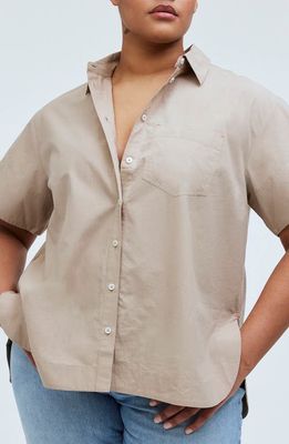 Madewell Oversized Boxy Short Sleeve Poplin Button-Up Shirt in Dark Oat