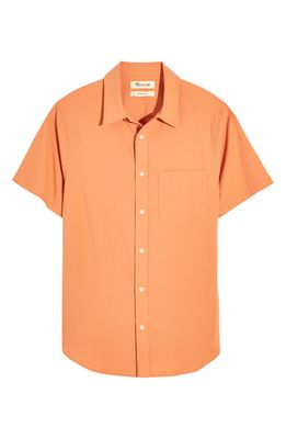 Madewell Perfect Crinkle Cotton Short Sleeve Button-Up Shirt in Dried Peach