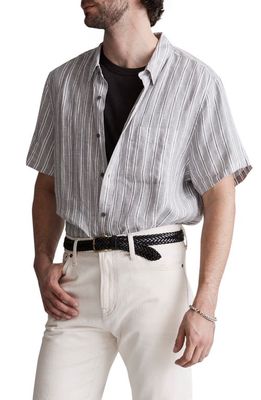 Madewell Perfect Stripe Linen Short Sleeve Button-Up Shirt in Light Graphite