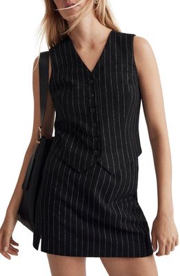 Madewell Pinstripe Button-Front Wool Blend Vest in Almost Black