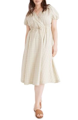 Madewell Plaid Tie Waist Midi Dress in Faded Seagrass