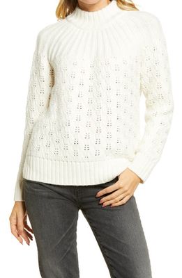 Madewell Pointelle Stitch Mix Mock Neck Sweater in Antique Cream