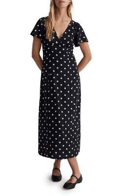 Madewell Polka Dot Flutter Sleeve Dress in True Black