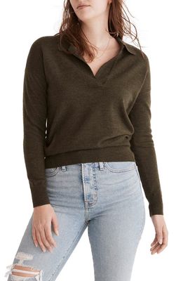 Madewell Polo Sweater in Heather Forest