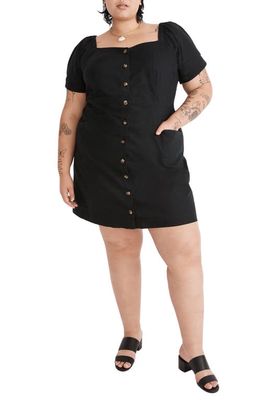 Madewell Puff Sleeve Linen & Cotton Button-Up Dress in True Black
