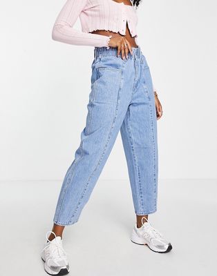 Madewell pull-on balloon jeans in mid wash-Blue