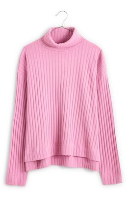 Madewell Relaxed High-Low Rib Turtleneck in Shaded Pink