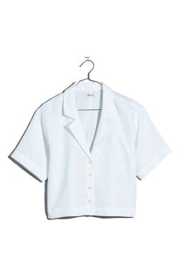 Madewell Resort Linen Crop Shirt in Eyelet White