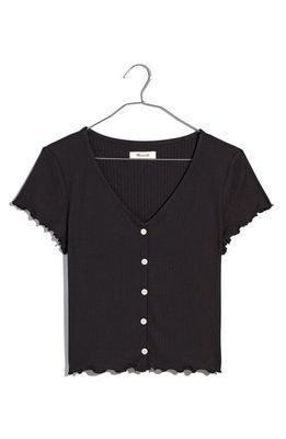 Madewell Rib Button Front V-Neck T-Shirt in True Black