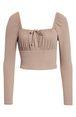 Madewell Rib Square Neck Long Sleeve Crop Top in Light Umber