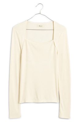 Madewell Rib Square Neck Long Sleeve Top in Antique Cream