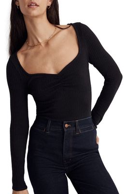 Madewell Ribbed Sweetheart Sweater Top in True Black