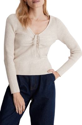 Madewell Riverbend Cinched Rib Sweater in Heather Stone