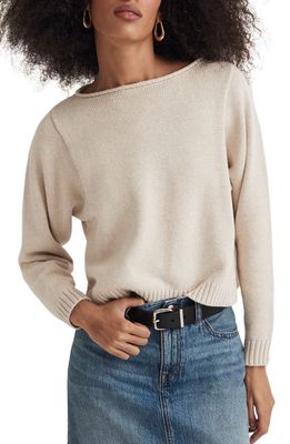 Madewell Roll Neck Cotton Pullover Sweater in Heather Caramel