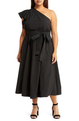 Madewell Ruffle One-Shoulder Midi Dress in True Black