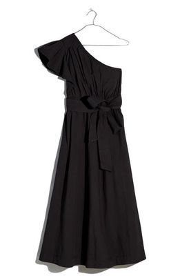 Madewell Ruffled One-Shoulder Midi Dress in True Black