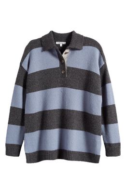 Madewell Rugby Stripe Polo Sweater in Charcoal Heather