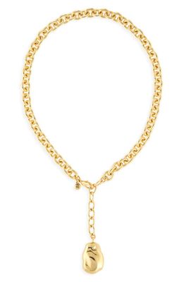 Madewell Sculpted Pearl Chunky Chain Lariat Necklace in Vintage Gold